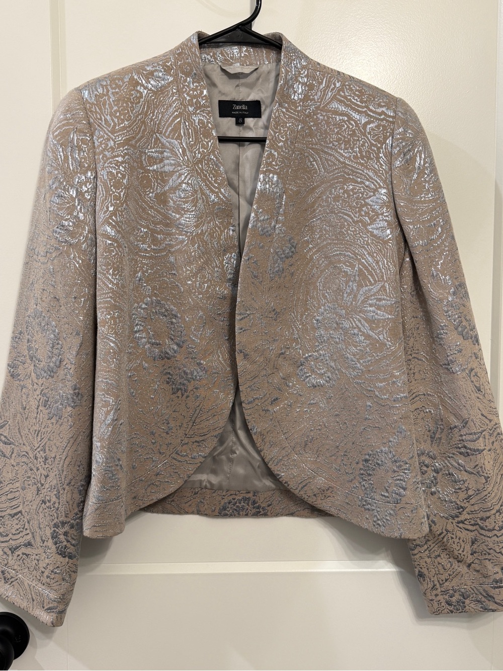 Zanella Metallic Taupe Floral Jacquard Blazer